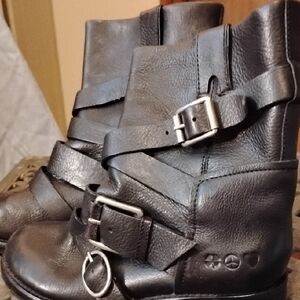 Black Leather Buckle Boots